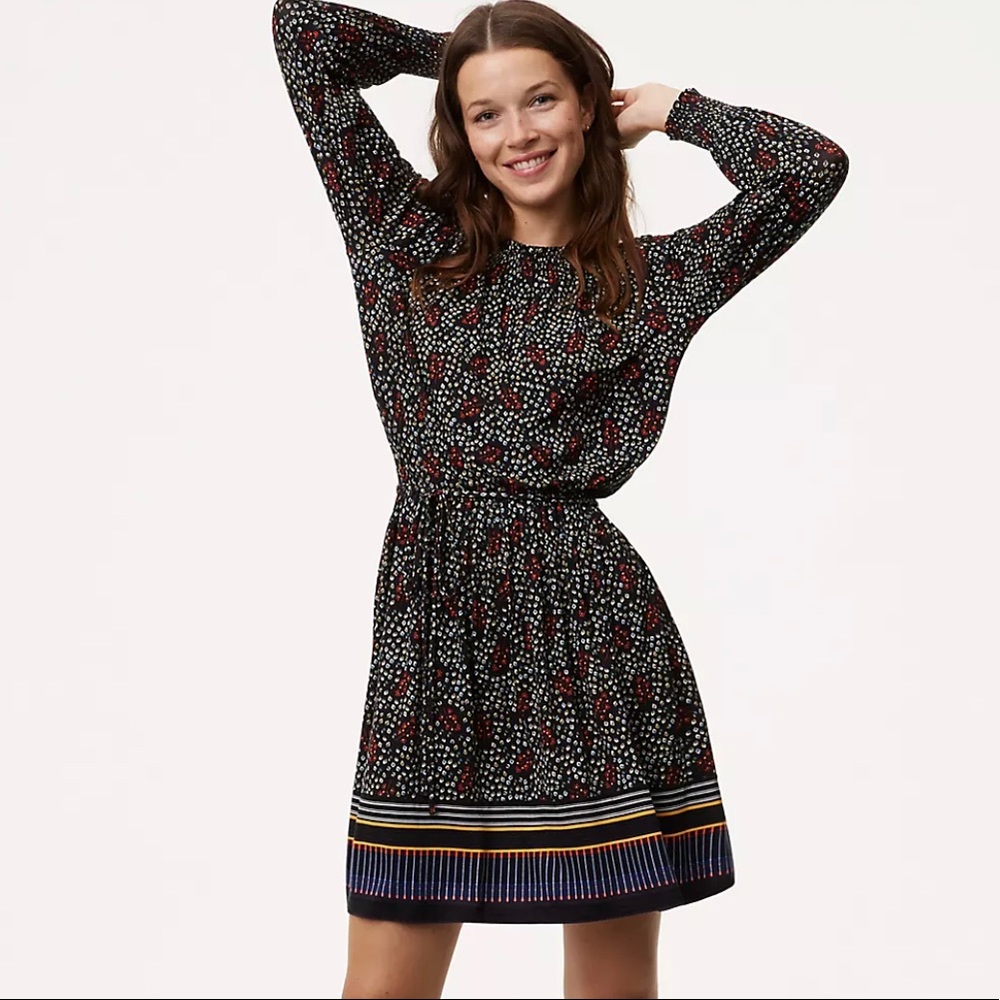 Loft Diamond Floral Smocked Dress